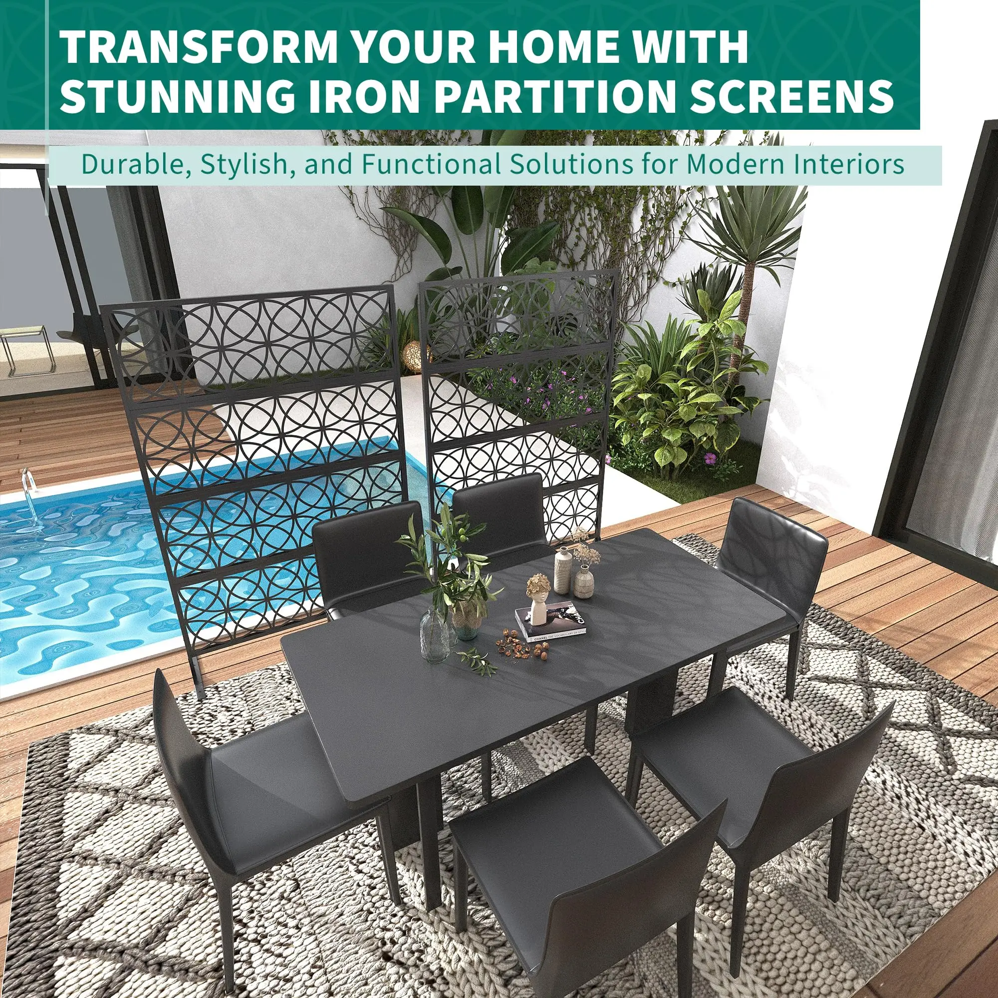 46x71 Metal Privacy Screen Outdoor Decorative Divider Freestanding Panel With Stand For Patio Balcony Garden Deck Indoor view 6