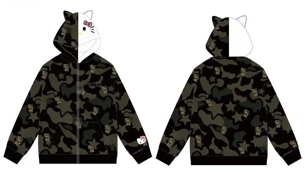 Sanrio Hello Kitty Zipper Cardigan Hoodie Y2K Cartoon Camouflage Blouse Sweatshirts Autumn Long Sleeve Sweater Jacket for Adault