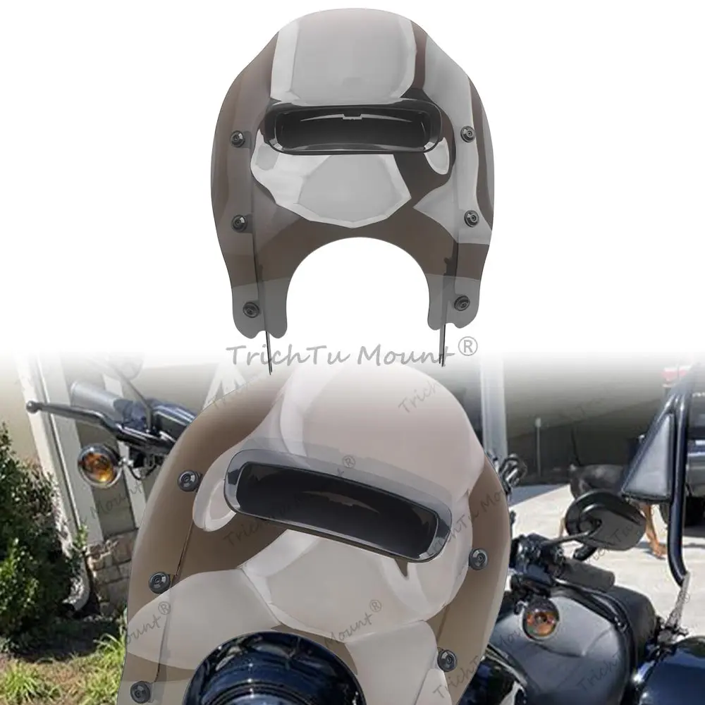 1Set With Hardware Kit Front Fairing Windscreen Wind Deflectors Fits For Harley Davidson Road King 1994-2025 Black Bracket Brown