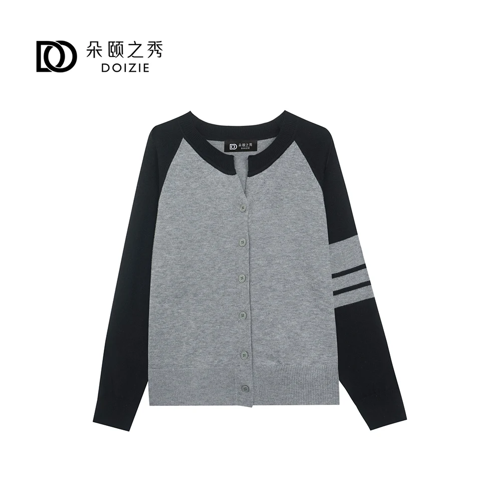 2024 New Small V-neck Knitted Cardigan Sweater Jacket Women Autumn and Winter Contrast Color Long Sleeve