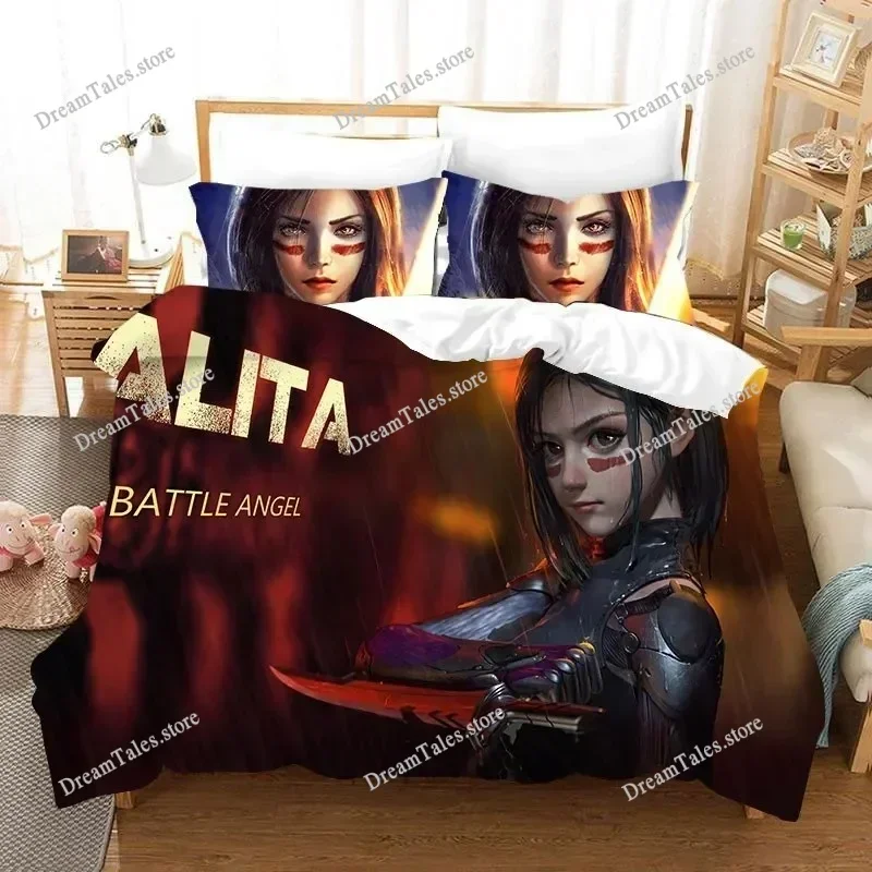 

3D Print Movie ALITA Pattern Bedding Set Boys Girls Twin Queen King Size Duvet Cover Pillowcase Bed Boys Adult Home Textile