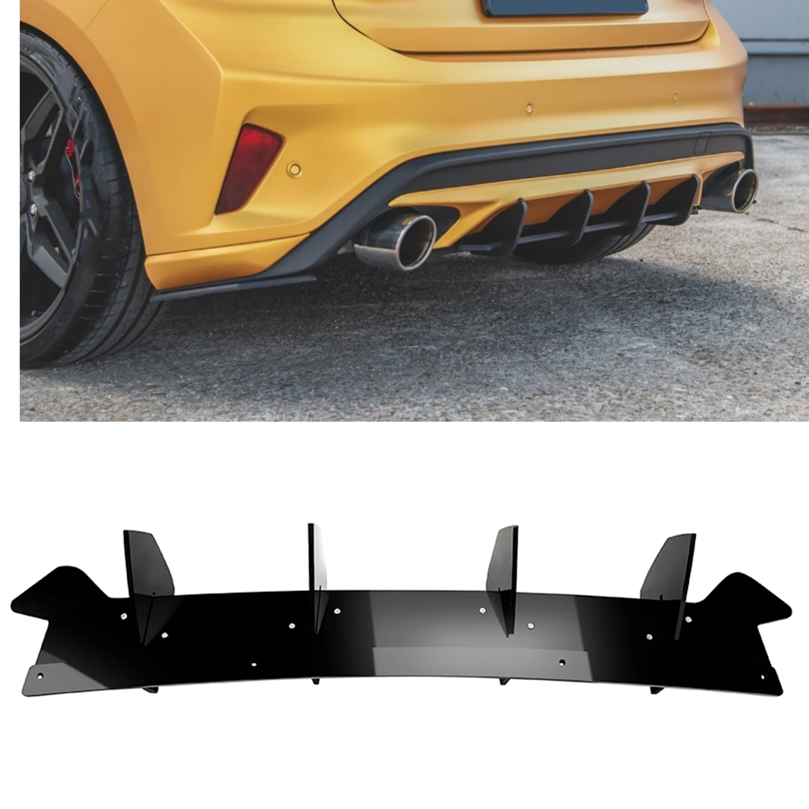 

For Ford Focus ST MK4 2018 2019 2020 2021 2022 Black Car Boot Lower Spoiler Plate Bracket Trim Rear Bumper Diffuser Splitter Lip