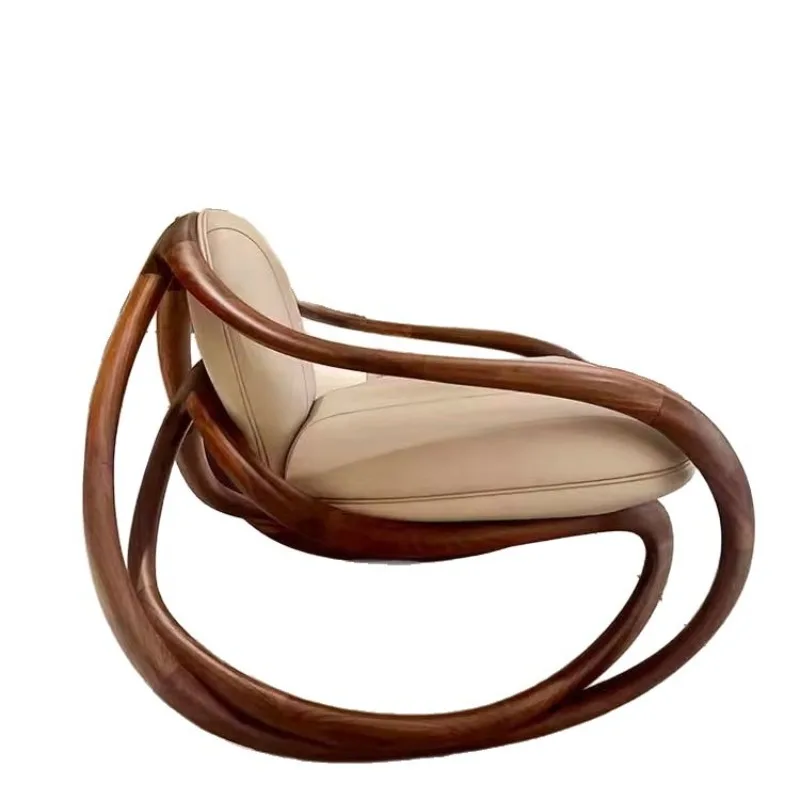 Designer rocking solid wood sofa recliner balcony black walnut lazy leisure lazy leisure chair