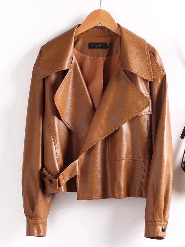   寧本革ジャケット レディース オルト スレ 2025 新作 秋 ルーズ カジュアル バイク ファッション シープスキンコート