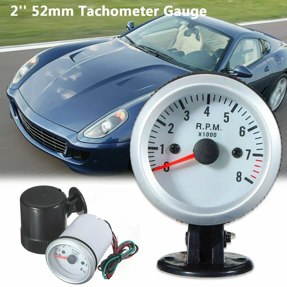 

2" 52mm Car Engine Rev Counter 12V Tachometer Pointer Gauge Meter 0-8000RPM Fits 4, 6, 8 Cylinder Engines For Petrol Vehicles