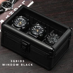 Practical 3 slot Watch Box  Aluminum Alloy Watch Display Case Glass Top Watch case Watch Storage Box