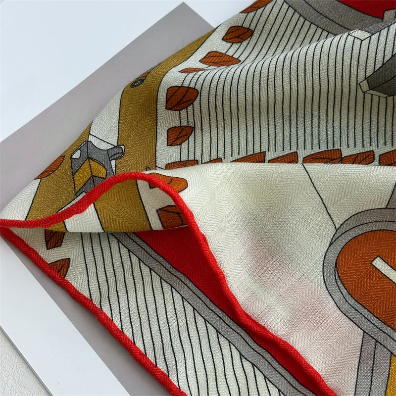 Wool Silk Scarf 135CMx135CM Luxury Winter Hand Rolled Shawls Women Warm Square Stole Christmas Valentine's Day gift