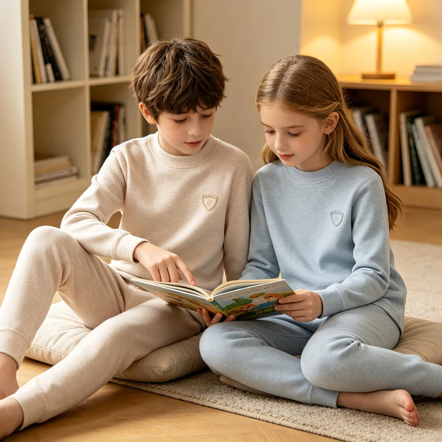 Kids High Elastic Striped Thermal Underwear Set Crew Neck Long Sleeve Base Layer Pajamas Teen Boys Girls Winter Sleepwear 4-12Y