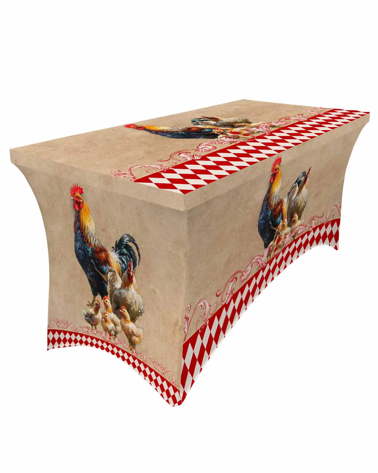 

Retro Country Farm Rooster Hen Rectangular Elastic Table Skirt Wedding Hotel Table Cover Holiday Dining Table Tablecloth