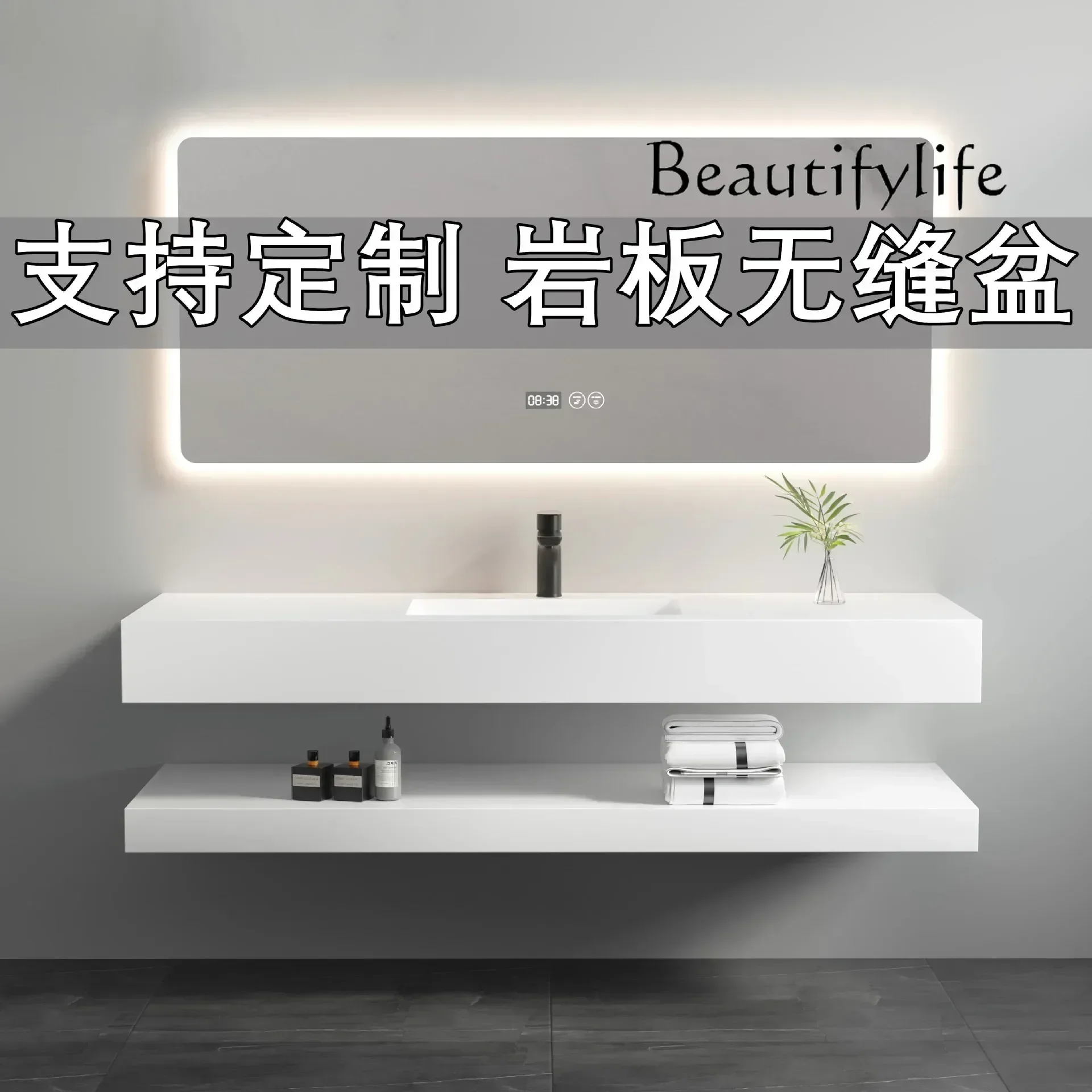 99 BJ Double-layer Bathroom Cabinet Slate Integrated Basin Simple Bathroom Vanities Sink Nordic Home Furniture Modern White Toil