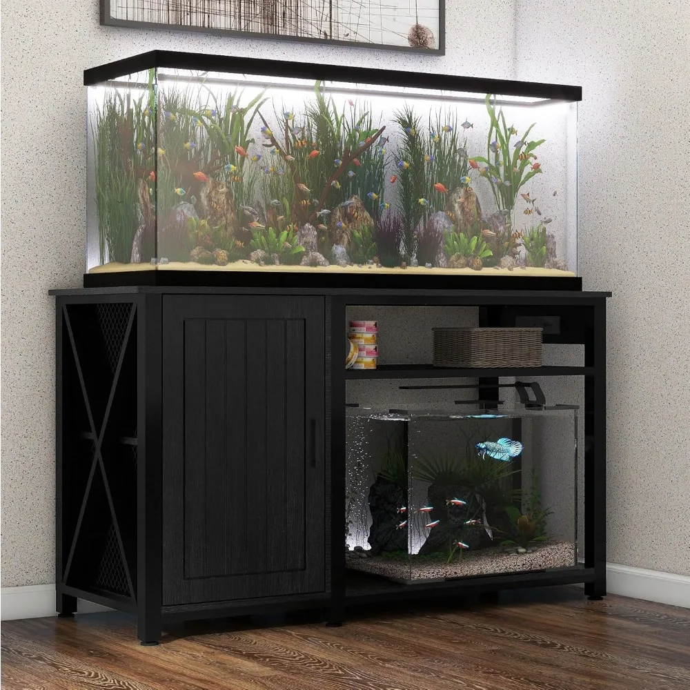 Heavy Duty 55-75 Gallon Aquarium Stand with Power Outlets, Durable Cabinet for Fish Tank Accessories Storage