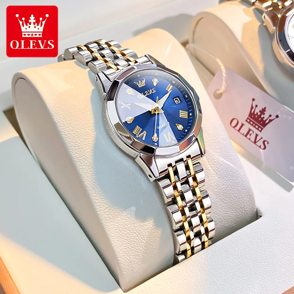 

OLEVS Women Luxury Quartz Watch Top Brand Waterproof Stainless Steel Strap Fashion Women Watch Date Clock Red