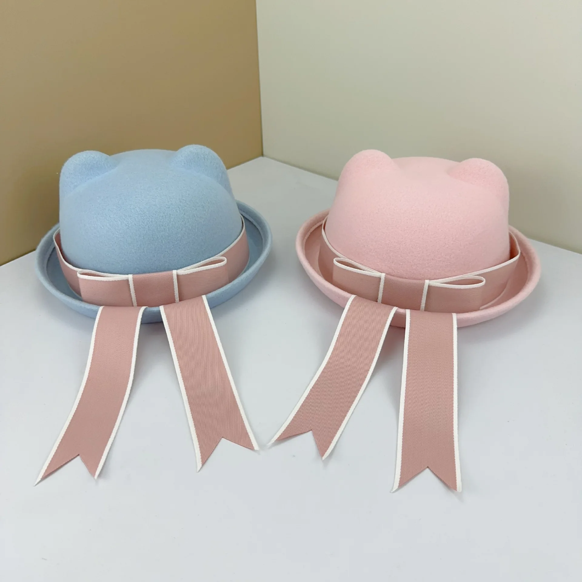 Parent-child hat fedora female Japanese JK uniform hat wool hat college style bow ribbon kindergarten sailor hat