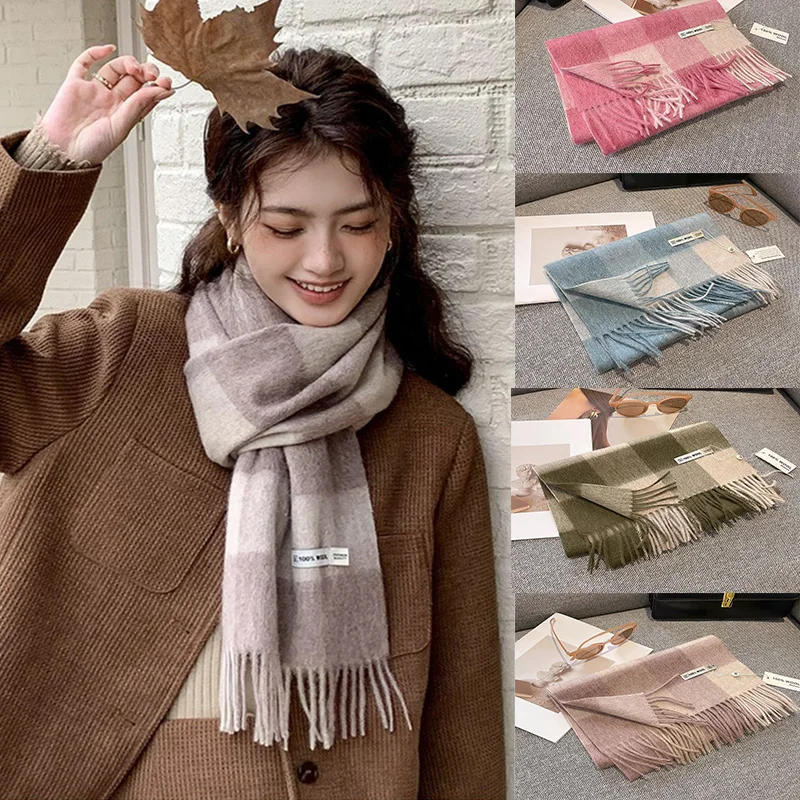 

Checkerboard Grain Scarf Female Winter Warm Pure Wool Cashmere Shawl Couple Accessory Premium Sense Windproof Scarf XWJ102