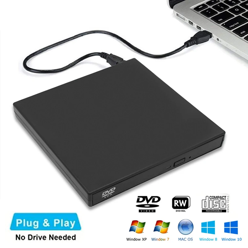 USB 2.0 Slim External CD DVD Reader CD/DVD Drive USB2.0 External Disk Drive CD-ROM DVD-ROM Optical For Macbook Laptop Desktop PC