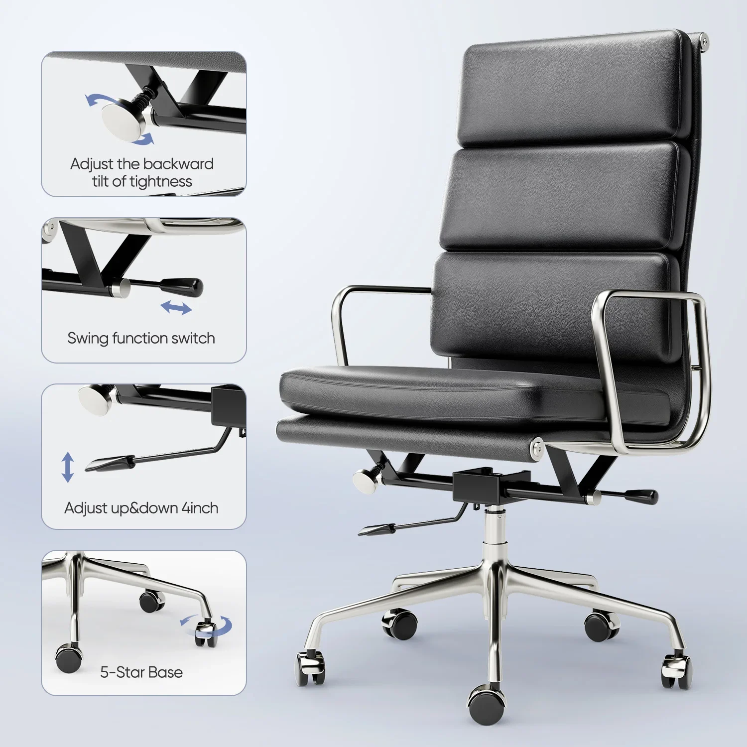 Adjustable Genuine Leather Office Chair With Lumbar Support Alloy Arms Base Executive Chair Ergonomic Desk Computer Chairs