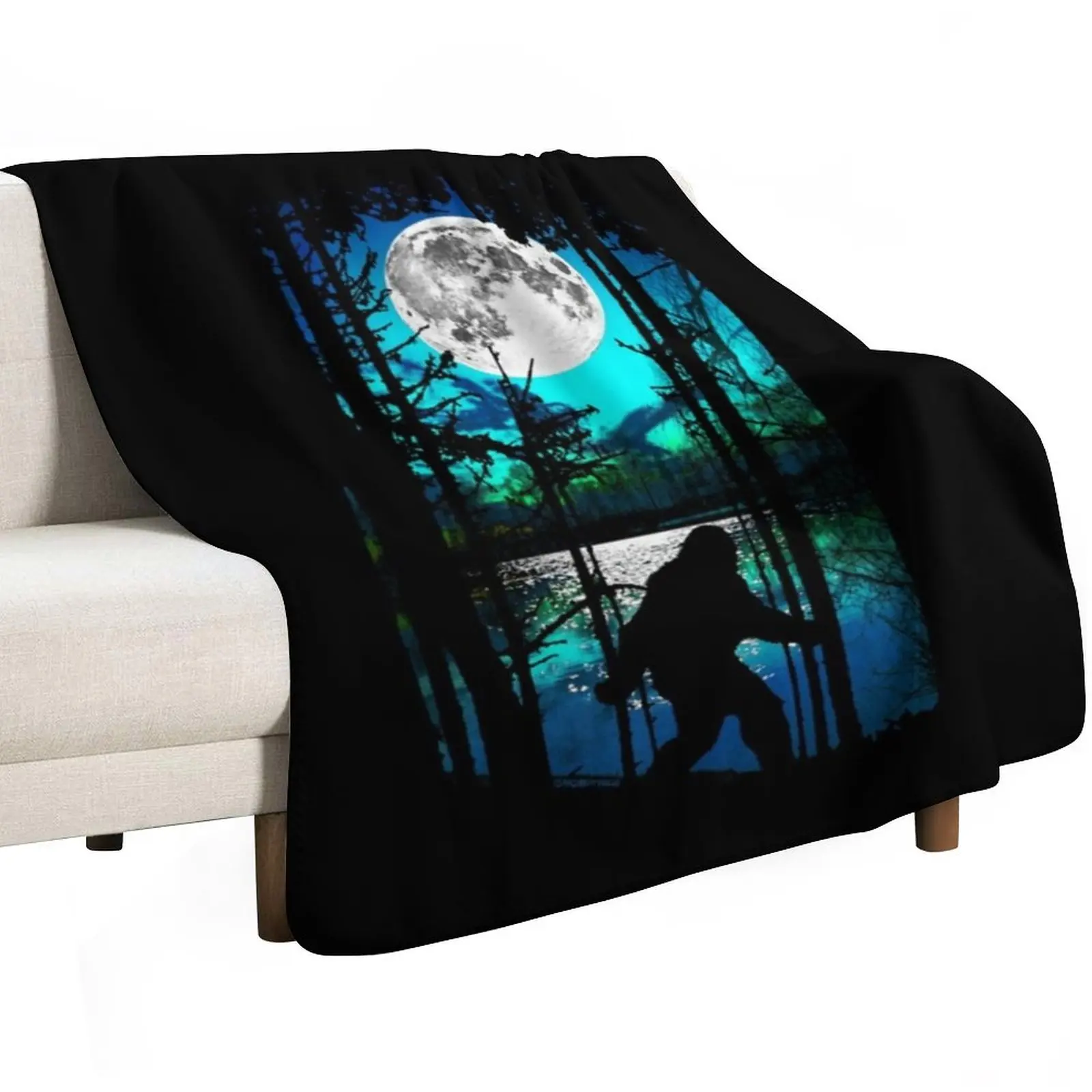 Bigfoot T-ShirtBigfoot Moon T-Shirt_by robotface_ Throw Blanket Warm Cozy Throw Blanket for Living Room Couch