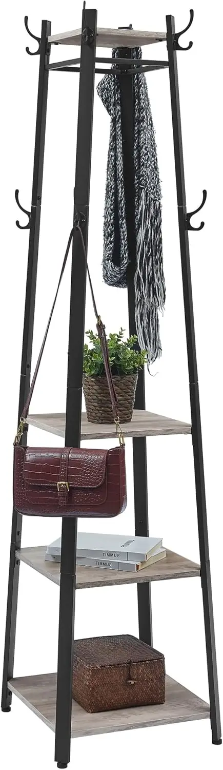 

Промышленная напольная вешалка для одежды с 3 полками и крючками, для прихожей и гостиной, в цветах серо-бежевый и черный