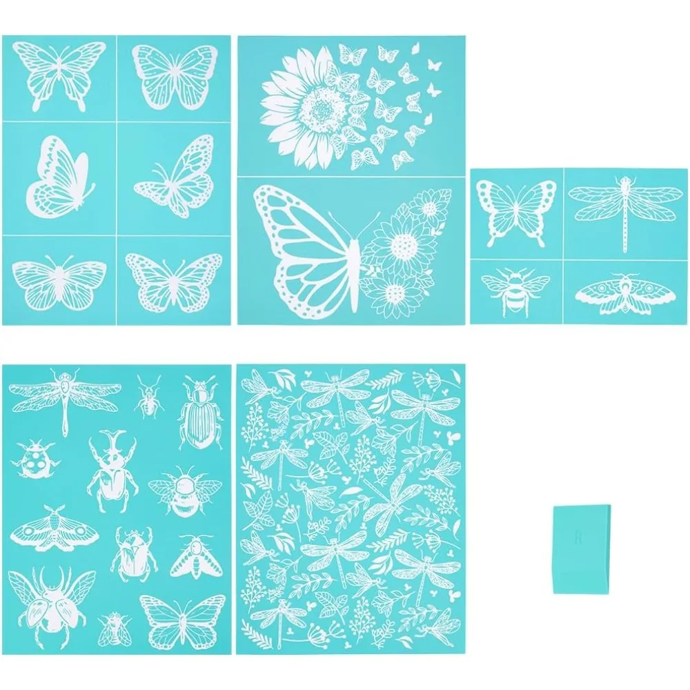 

5pcs Self-Adhesive Screen Printing Stencil Insect Theme Screen Stencil Butterfly Dragonfly Stencils Ladybug Reusable
