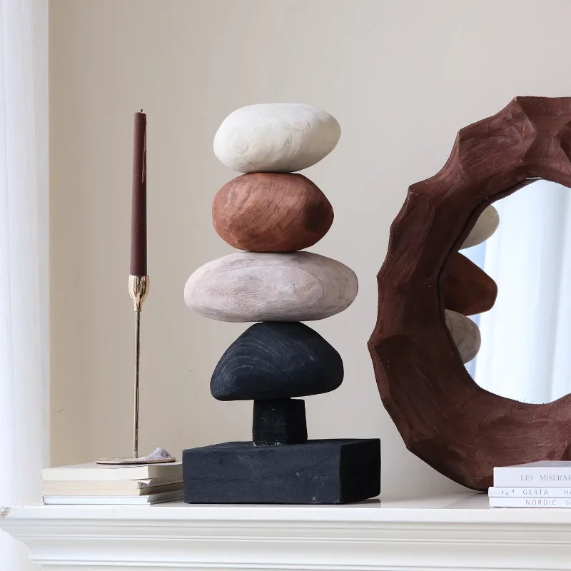 

Wabi Sabi Zen Decor Stone Wood Feng Shui Office Figurines Luxury Entryway Ornament Modern Home Decor Display for Living Room