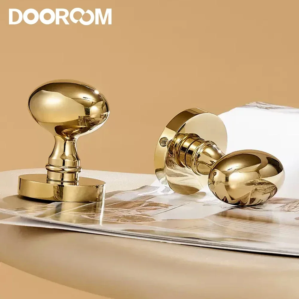 

DOOROOM Brass Door Lock Set Bright Gold Oval Originality Bedroom Room Door Handle Solid Brass Lock Modern Hardware Fechadura