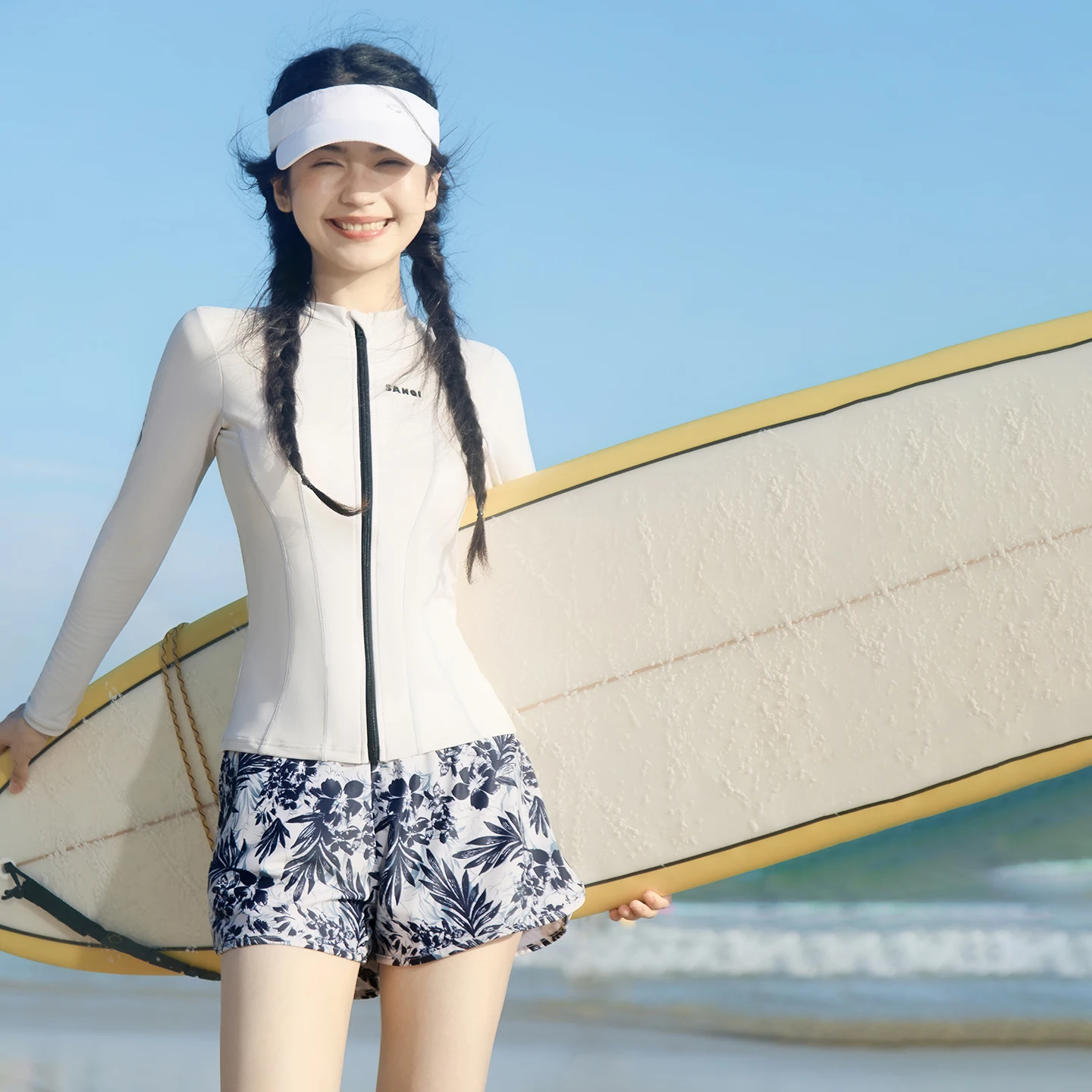 Women's Long Sleeve Rashguard Swimsuit Sun Protection Surfing Suit Fitness Sportsuit Solid Print Shorts Beachwear