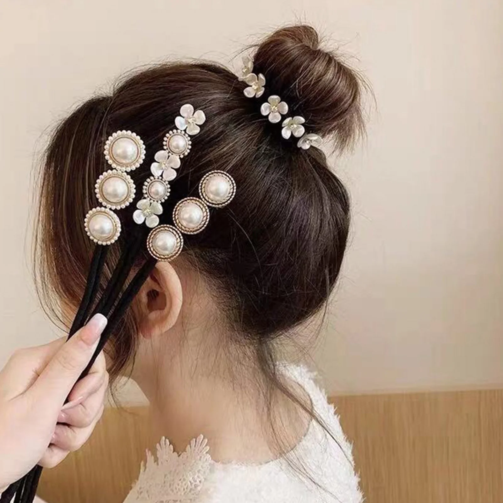 

Elegant Flower Pearl Hair Stick for women hair styling accessories Updo Bun Styling Hairpin hair jewelry Braid Maintenance