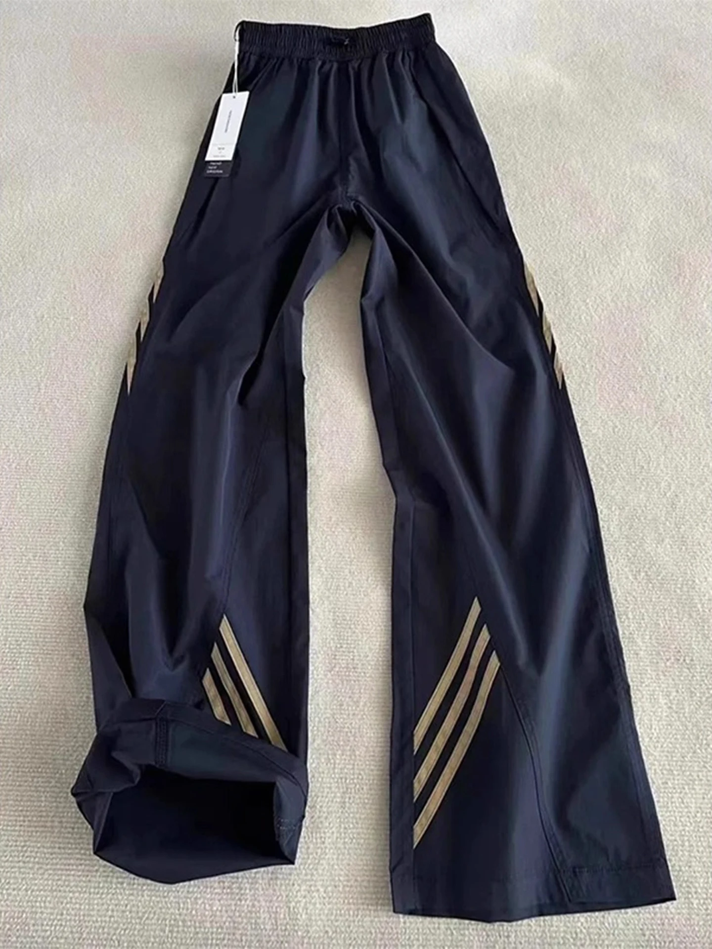 

Tall Men's Casual Sports Pants High Waist Straight Leg Polyester Fiber Anti-Wrinkle Side Stripe Wide Leg Trousers
