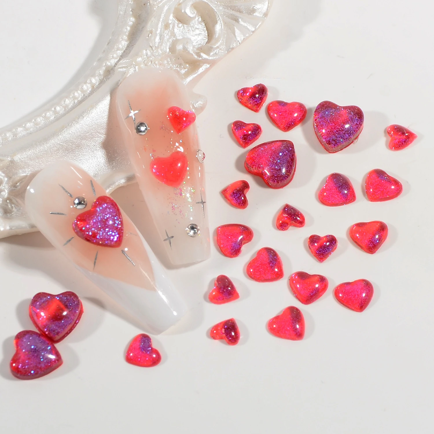 100pcs Valentine's Day Resin Pink Heart-shaped Nail Art Accessories Nail Art Decorations with Twisted Heart Shape