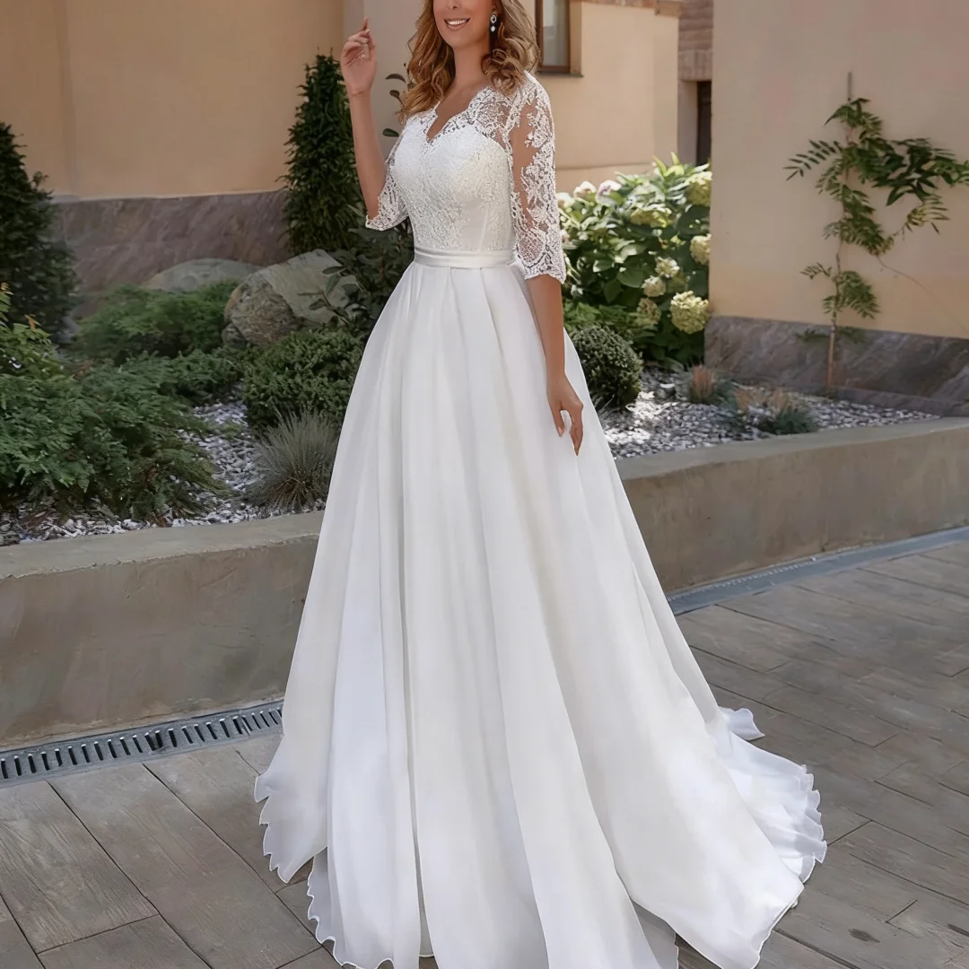 

Элегантное свадебное платье с коротким рукавом и V-образным вырезом по индивидуальному заказу, вечерние платья для выпускного вечера