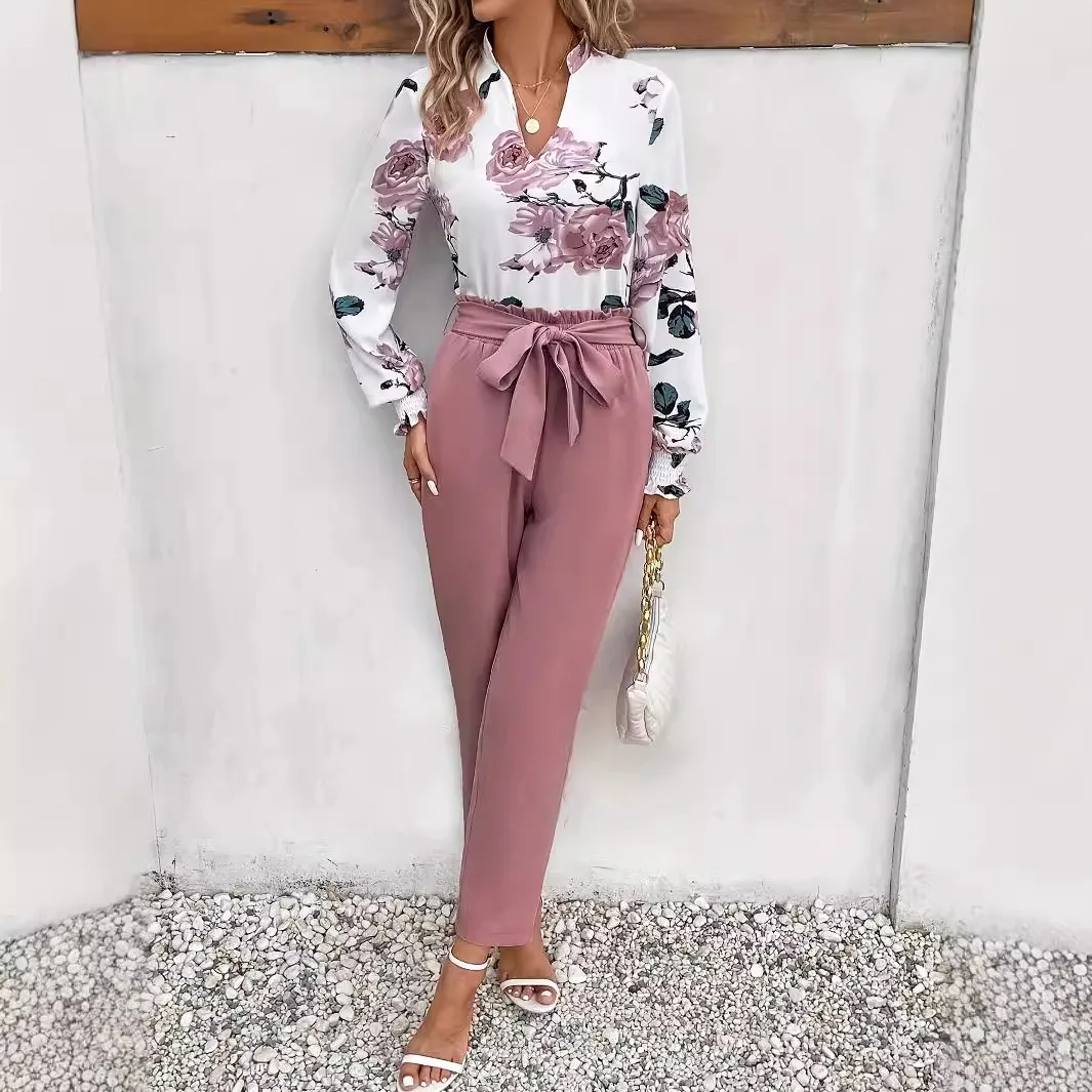 

New high waisted pink satin straight leg casual pants with elegant temperament elastic waisted slim fit casual pants