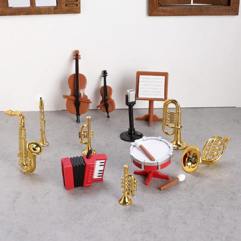 1 Zestaw Dekoracji Domu Zabawka 1:12 Akcesoria do Domku dla Lalek Miniaturowy Akordeon Saksofon Klasyczny Instrument Muzyczny Model Ozdoba