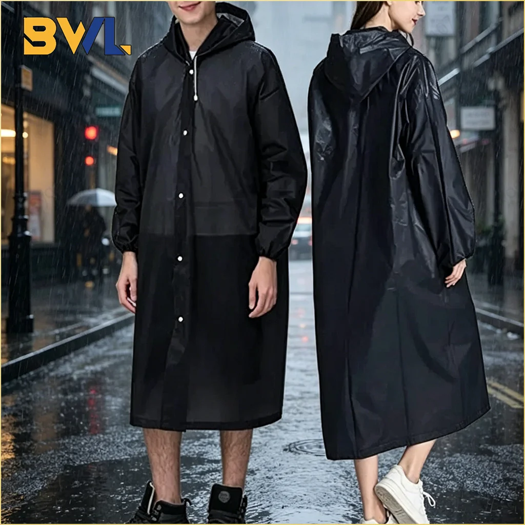 1PC Raincoat Black Adult Windbreaker Style Rain Poncho  Windproof Hooded Rain Poncho  Longer and Thicker Fishing Rain Poncho
