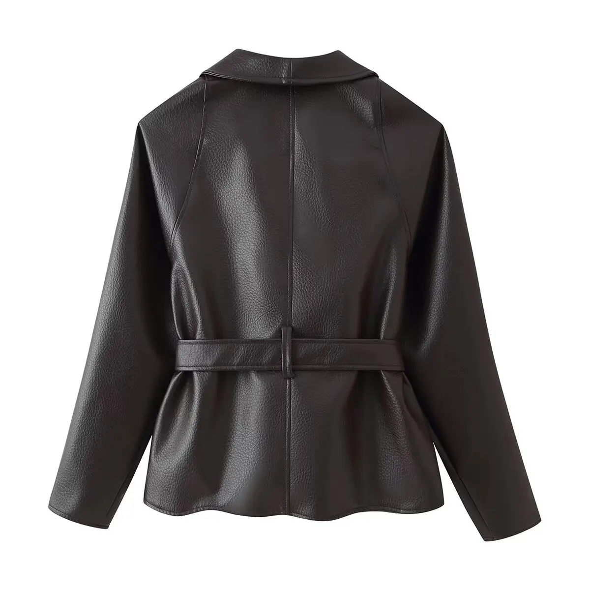 Autumn Casual PU Leather Women Jacket with Belt Fashion Temperament Versatile Solid Color Outerwear Classic Retro Commuter Coat