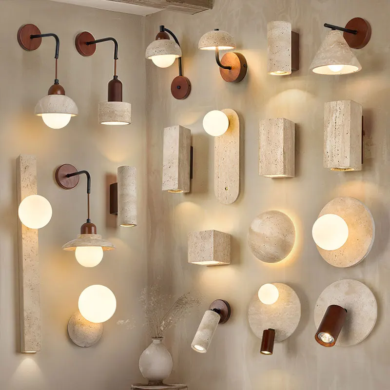 Retro Cream Style LED Wall Lamp Natural Yellow Limestone Wall Lamp Bedroom Staircase Indoor Outdoor Home Decoration Lighting