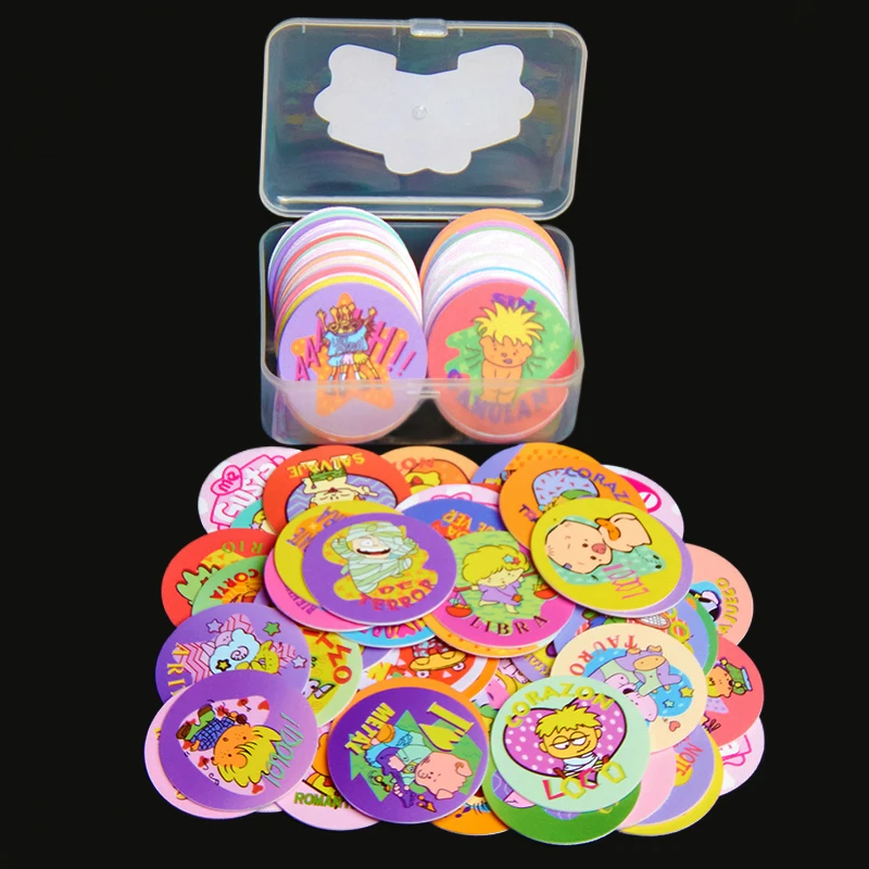 Lote De Tazos Me Gusta Salo ชุด 60pcs การ์ตูนอะนิเมะเด็กวันเกิดเกมรอบพลาสติกการ์ดอัลบั้มหายากก๊อก Pogs ของขวัญ