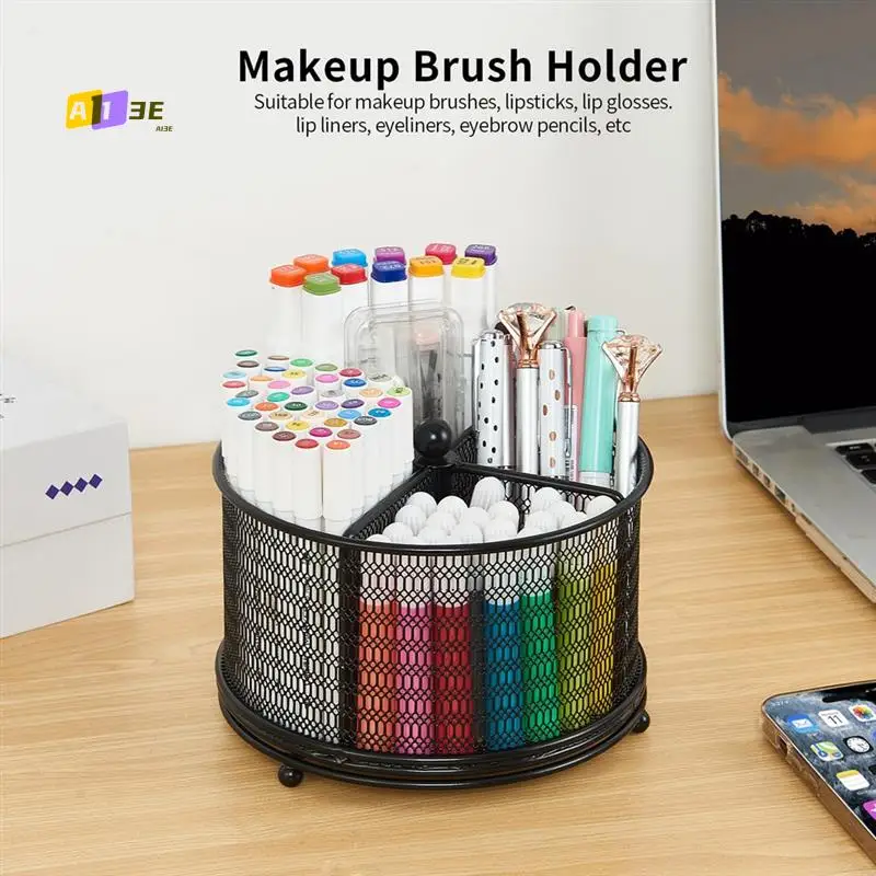 

A13E-1 Piece 360-Degree Rotate Pencil Holder Black Metal Desktop Pencil Cup Desk Accessories Pen Organizer For School Stationary