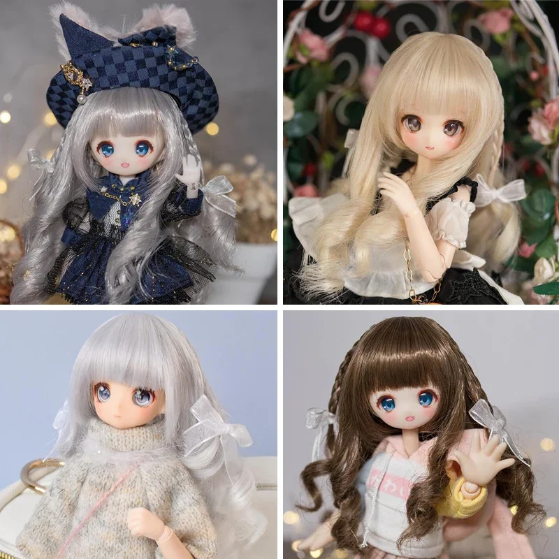 D03-P262 children toy BJD DD SD MSD 1/8 1/12 ob11 doll's Accessoriess wig silver brown Braid long curly hair 1pcs