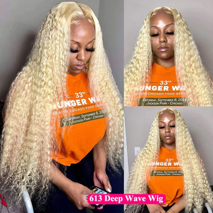 レースフロント人毛ウィッグ30インチディープウェーブウィッグ613ハニーブロンドカラー13x4レースフロントカーリーウェーブウィッグ女性用