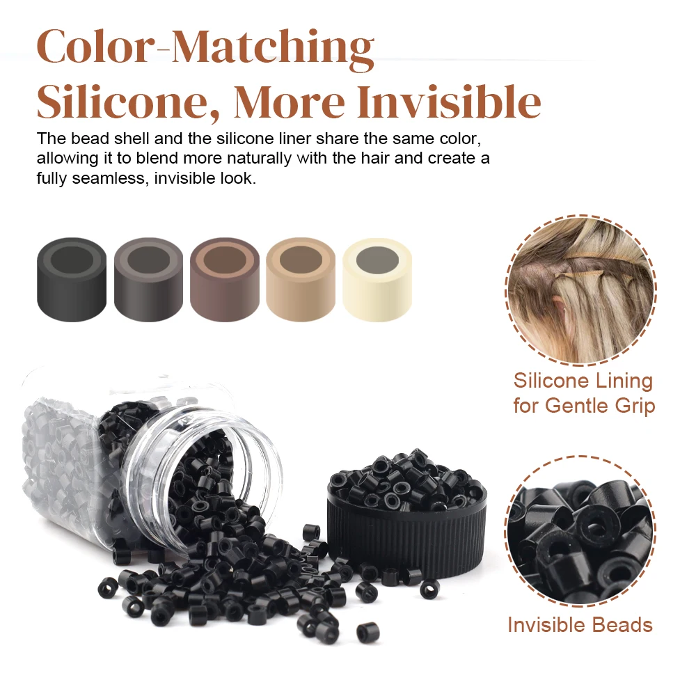 GlamorDove 1000 Stück 4 mm Mikroringe für Haarverlängerungen, Mikrolinks für Haare, mit Silikon ausgekleidete Haarverlängerungsperlen, Werkzeuge, Zubehör – Detail 3