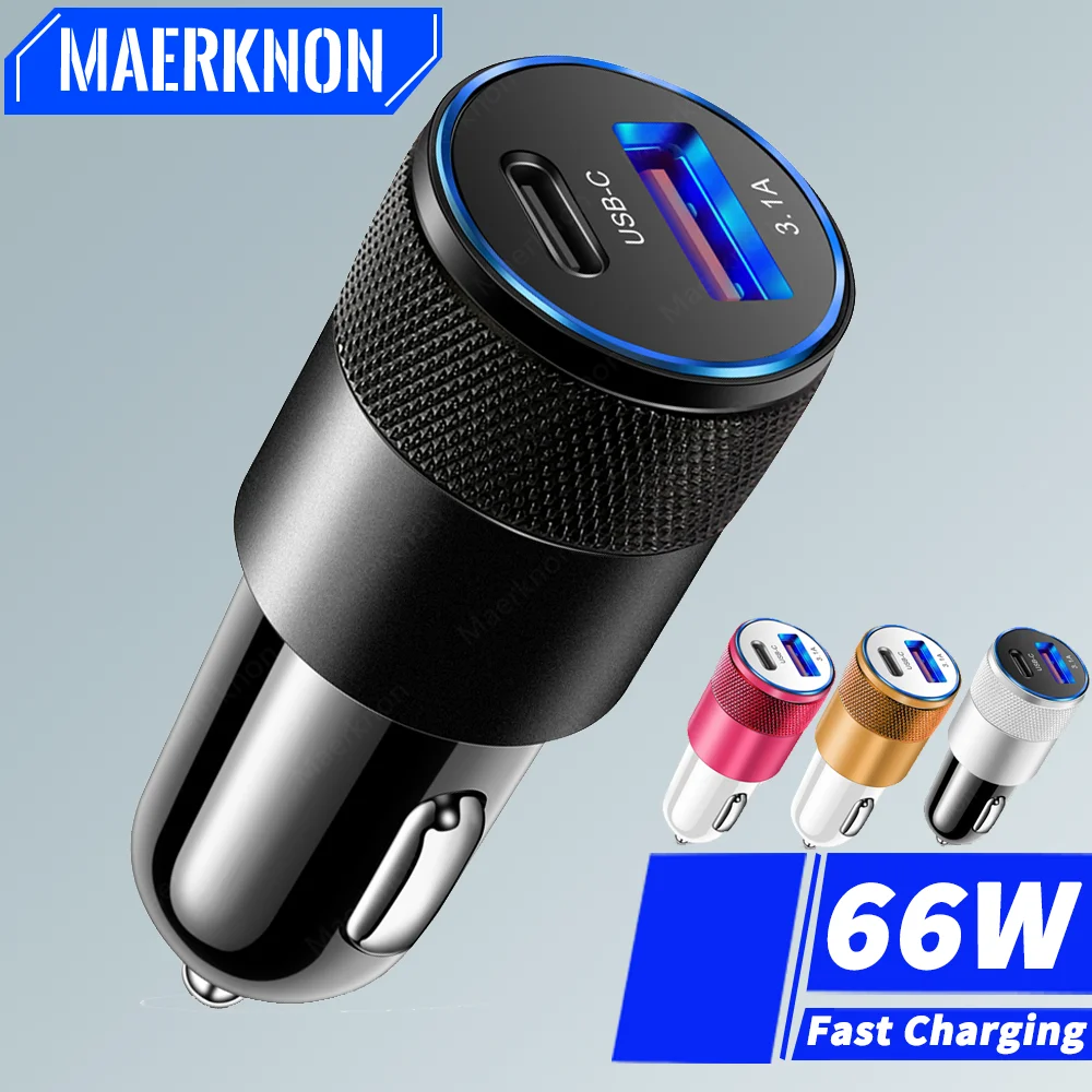 66W PD USB Car Charger Quick Charge 3.0 USB C Fast Charging Car Charger Adapter for IPhone 15 14 Pro Max Samsung S22 S21 Xiaomi