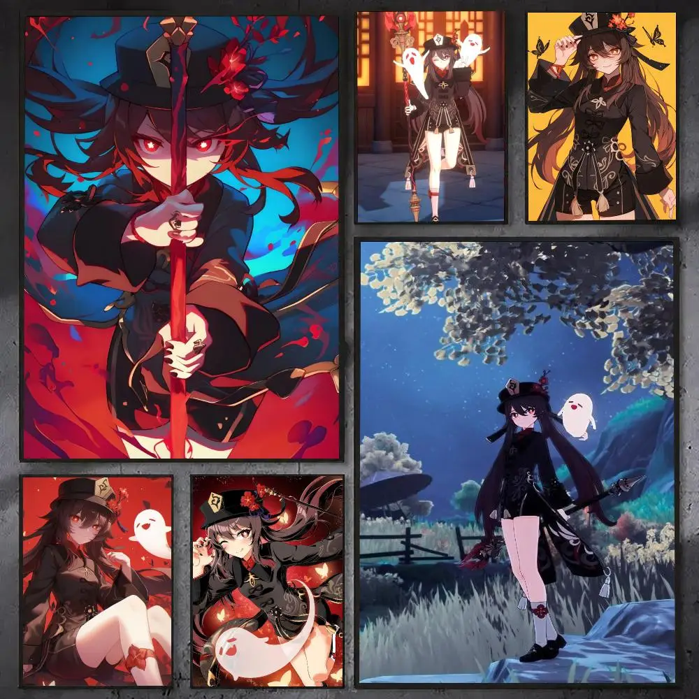 Genshin Impact Hu Tao Game Poster HD Anime Hot Theme Singer/OST/Movie-Waterproof Self-Stick Home Decor