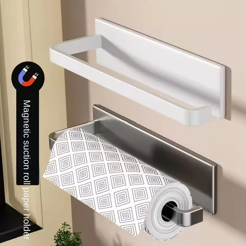 Kitchen paper holder, wall-mounted refrigerator magnetic paper towel holder, side cabinet for storing items, non-drilling fresh