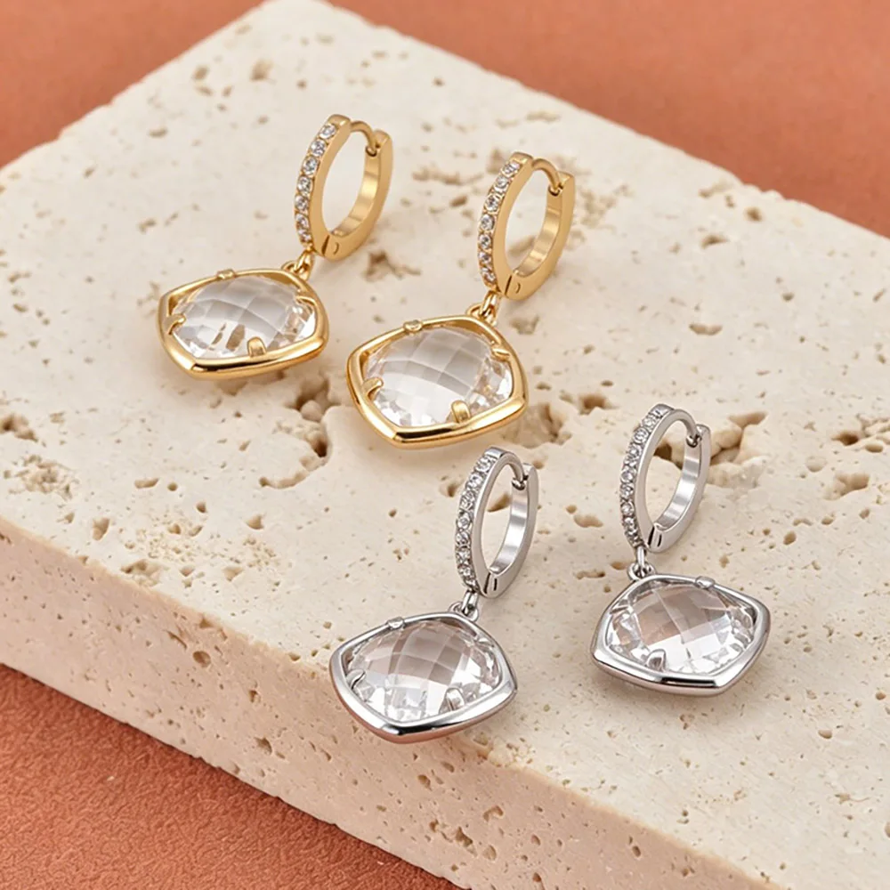 JeeMango Hochwertige runde Ohrringe aus tschechischem Glas aus Edelstahl für Damen, vergoldet, exquisiter Hochzeitsschmuck E26109 – Detail 16