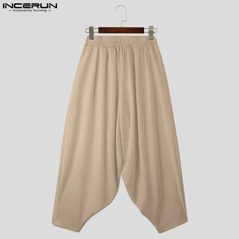 2024 Men Wide Leg Pants Solid Color Elastic Waist Loose Streetwear Casual Trousers Men Oversize Fashion Long Pants S-5XL INCERUN
