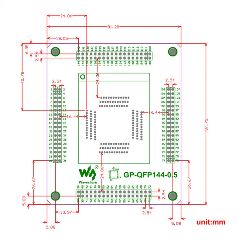 

Makerseek GP-QFP144-0.5 SKU 6728 Waveshare GP QFP144 0.5, Programmer Adapter,