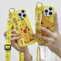 For OPPO A15 A16 A36 A76 A57 A17 A93 A54 A96 A78 Reno 5F 7Z Realme C30 C35 C33 C55 C53 Pikachu Phone Case Wrist Strap Rope