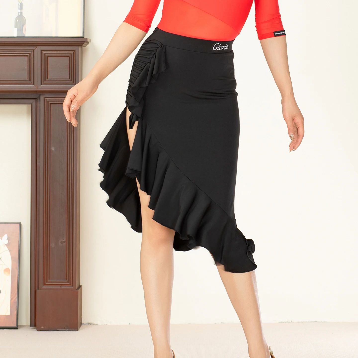 زي الرقص اللاتيني للنساء البالغات، تنورة جديدة عالية الخصر للتنحيف، ملابس التانغو تشاتشا سامبا، تنانير أداء الفتيات #1