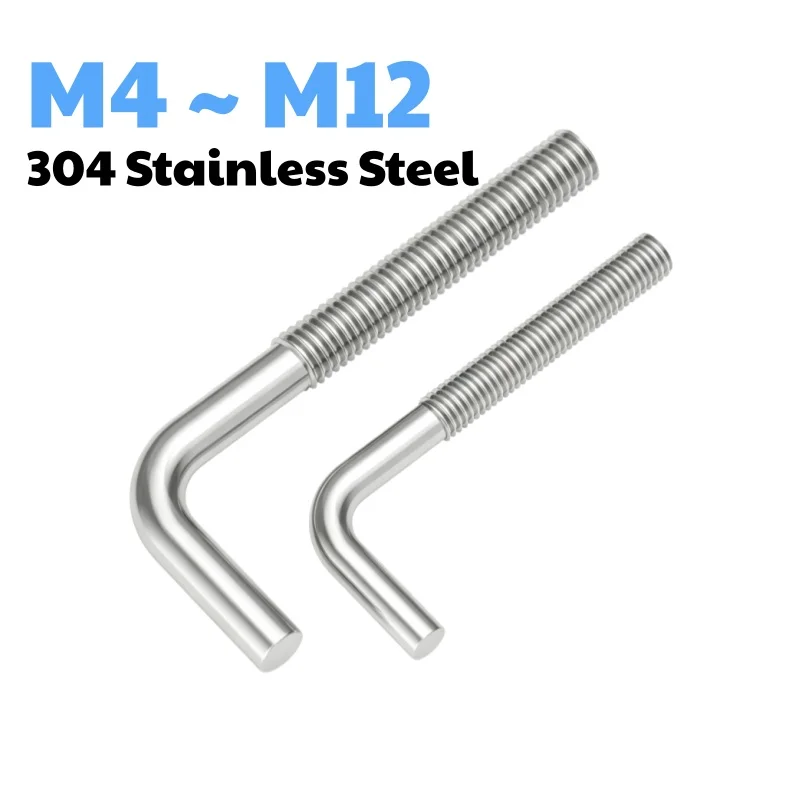 M4 ~ M12 304 Stainless Steel 7/ L-Shaped Right Angle Anchor Bolt Screw Right Angle Bolt Length 33~200mm