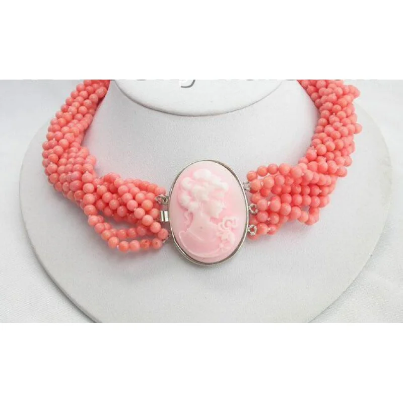 

Collier en corail rose naturel AAA 10Stds 100%, fermoir cameo, livraison gratuite